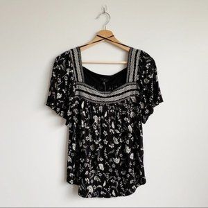 Lucky Brand Blouse Top  Square Neck Short Sleeve XS